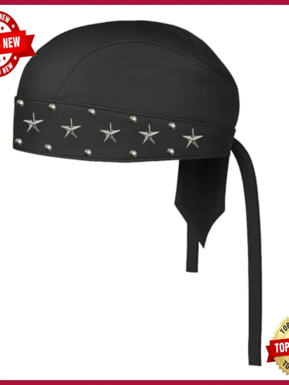 Genuine Sheep Leather Skull Cap Studded Biker Do Rag Adjustable